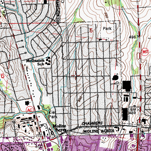 Topographic Map of Castle Point Census Designated Place, MO