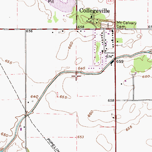 Topographic Map of Collegeville Census Designated Place, IN