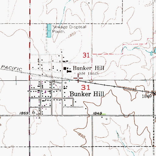 Topographic Map of City of Bunker Hill, KS