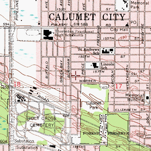 Topographic Map of City of Calumet City, IL