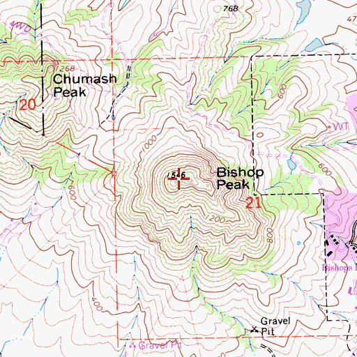 Topographic Map of Bishop Peak, CA