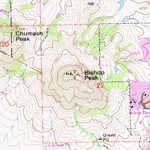 Topographic Map of Bishop Peak, CA
