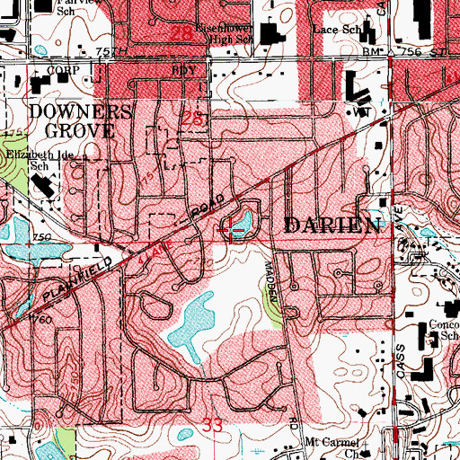 Topographic Map of City of Darien, IL
