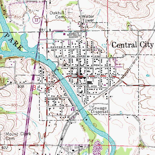 Topographic Map of City of Central City, IA
