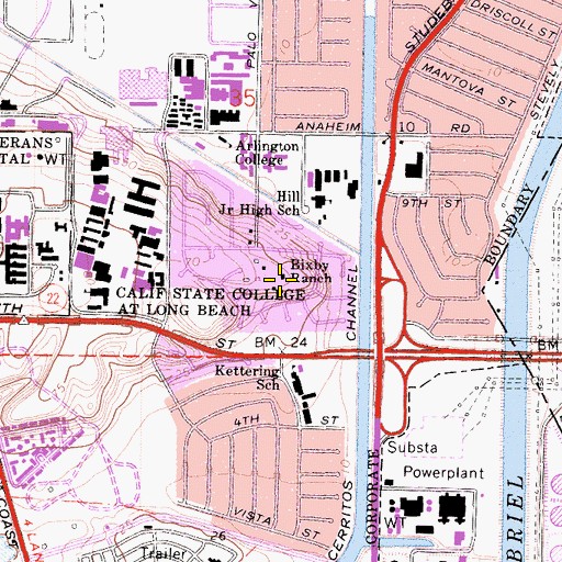 Topographic Map of Bixby Ranch, CA