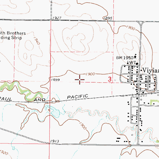 Topographic Map of Vivian Census Designated Place, SD