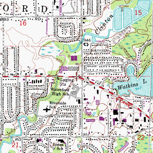 Topographic Map of Waterford Census Designated Place, MI
