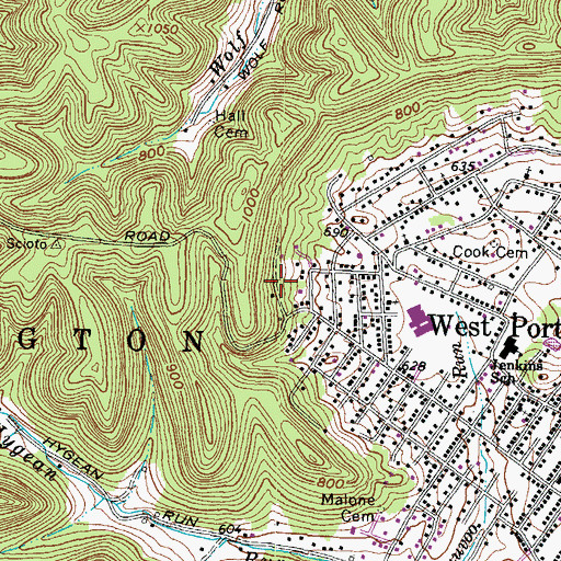 Topographic Map of West Portsmouth Census Designated Place, OH