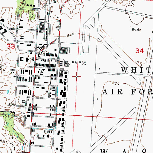 Topographic Map of Whiteman Air Force Base Census Designated Place, MO