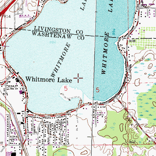 Topographic Map of Whitmore Lake Census Designated Place, MI