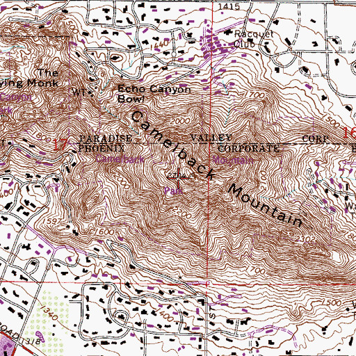 Topographic Map of Camelback Mountain, AZ