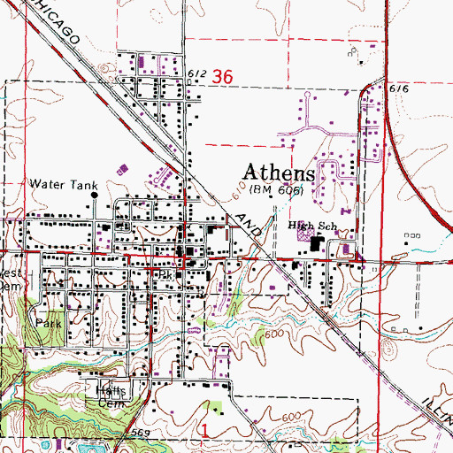 Topographic Map of City of Athens, IL