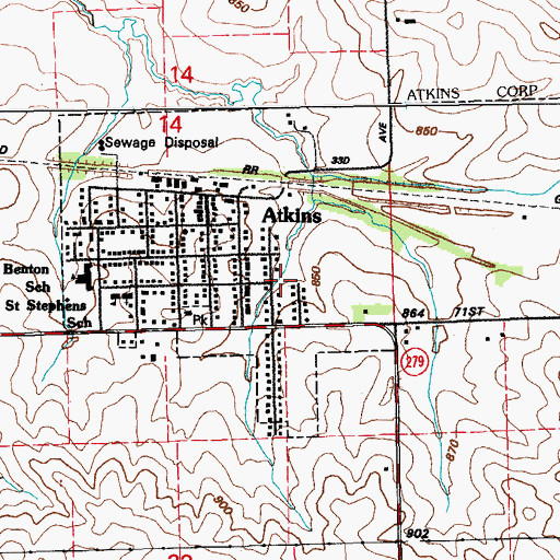 Topographic Map of City of Atkins, IA