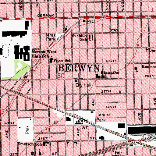 Topographic Map of City of Berwyn, IL