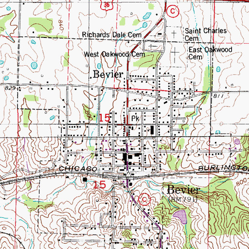 Topographic Map of City of Bevier, MO