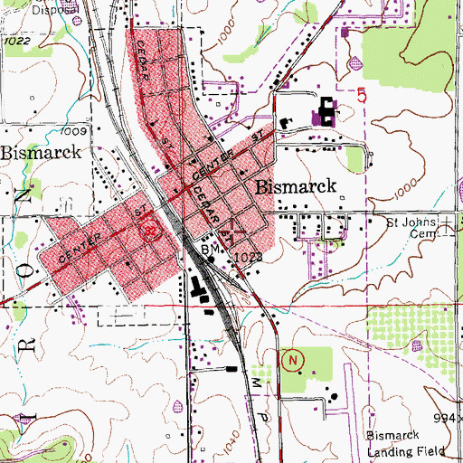 Topographic Map of City of Bismarck, MO