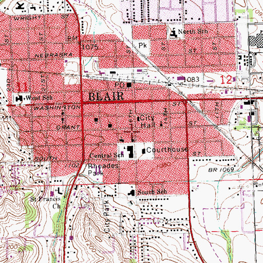 Topographic Map of City of Blair, NE