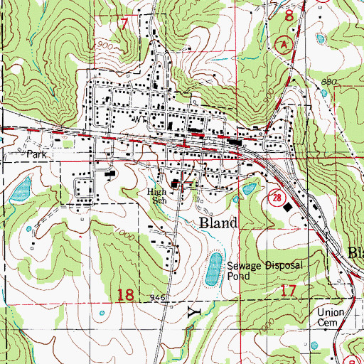 Topographic Map of City of Bland, MO