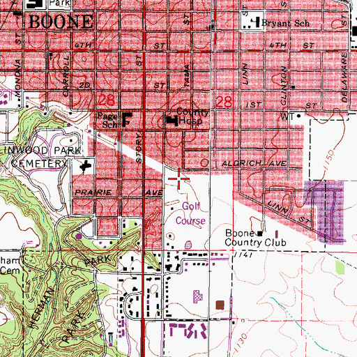Topographic Map of City of Boone, IA