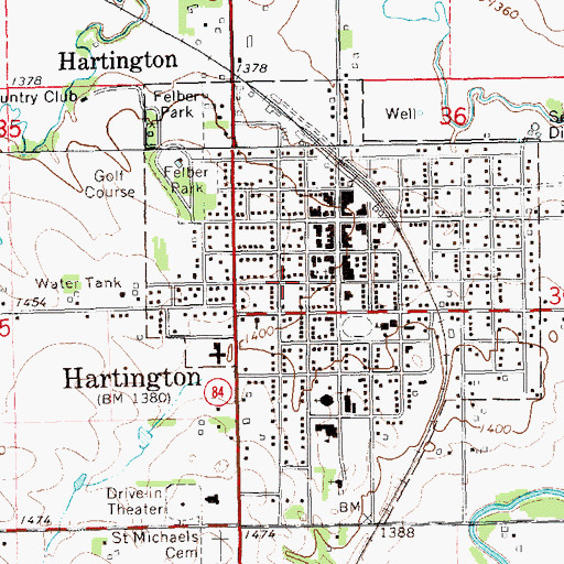 Topographic Map of City of Hartington, NE