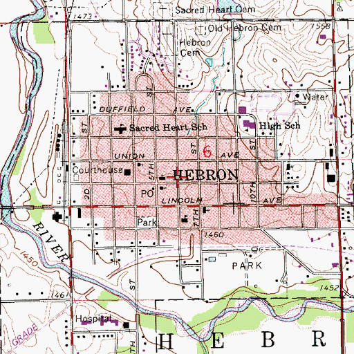 Topographic Map of City of Hebron, NE
