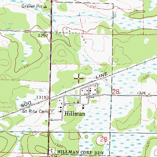 Topographic Map of City of Hillman, MN