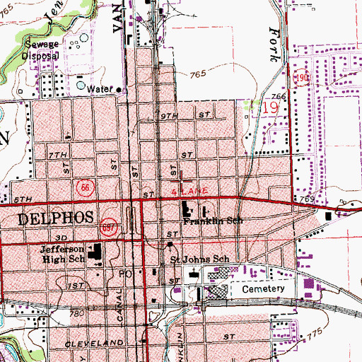 Topographic Map of City of Delphos, OH