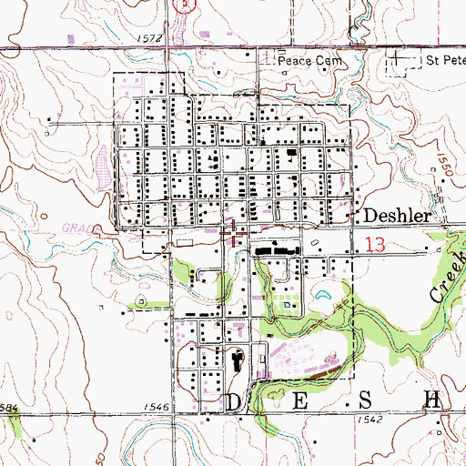 Topographic Map of City of Deshler, NE