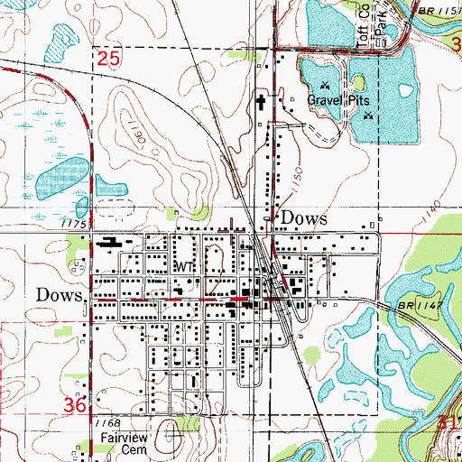 Topographic Map of City of Dows, IA