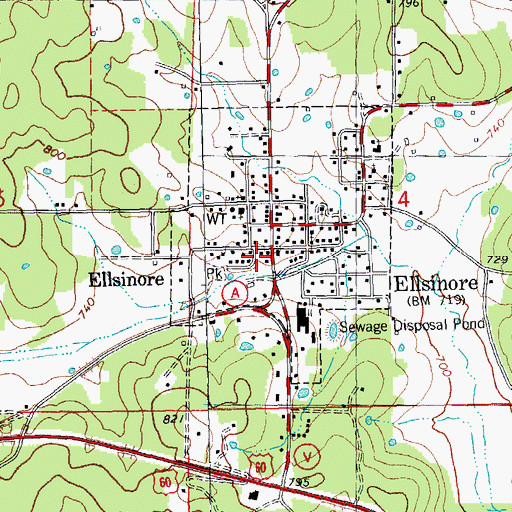 Topographic Map of City of Ellsinore, MO