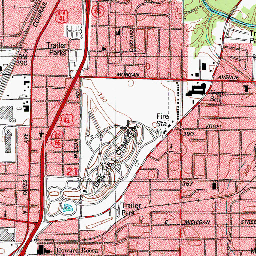 Topographic Map of City of Evansville, IN