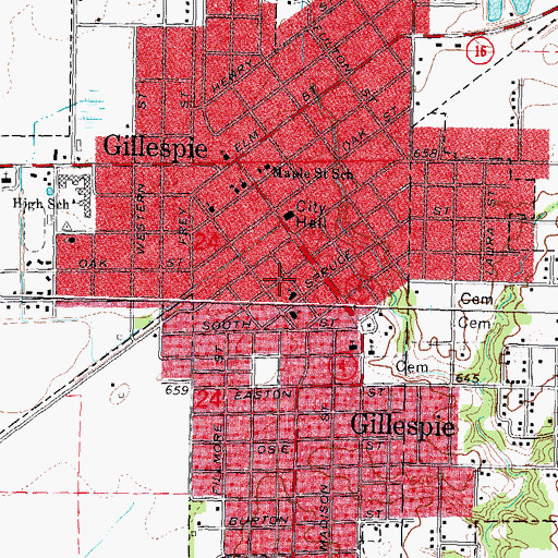 Topographic Map of City of Gillespie, IL