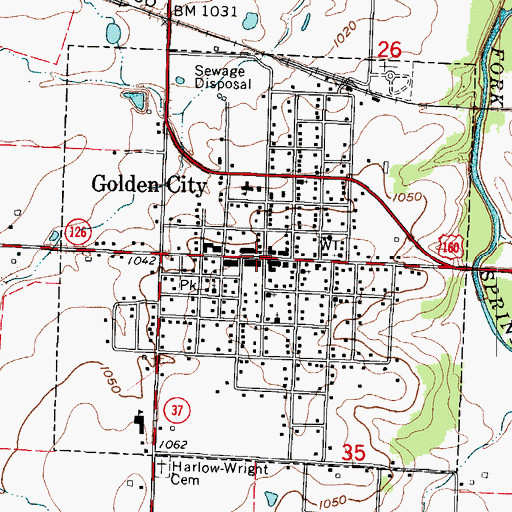 Topographic Map of City of Golden City, MO