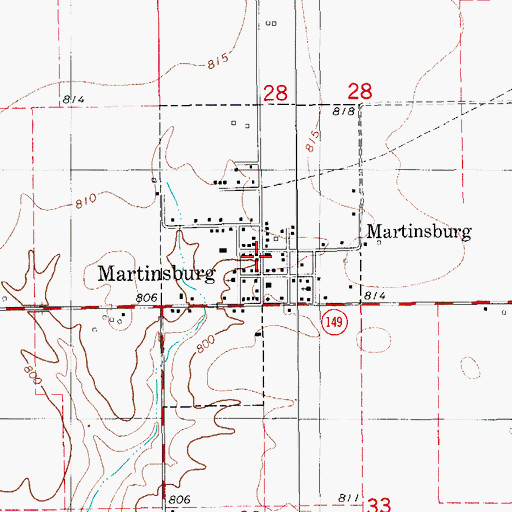 Topographic Map of City of Martinsburg, IA