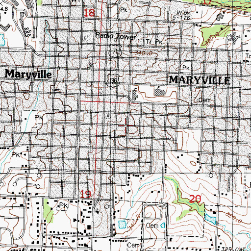 Topographic Map of City of Maryville, MO