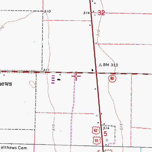 Topographic Map of City of Matthews, MO