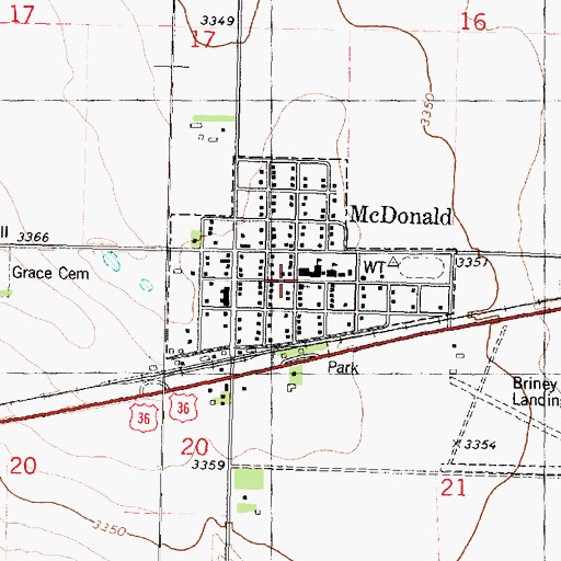 Topographic Map of City of McDonald, KS
