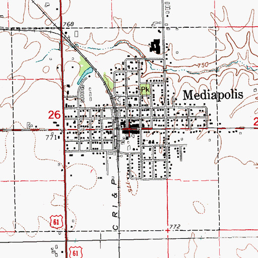 Topographic Map of City of Mediapolis, IA