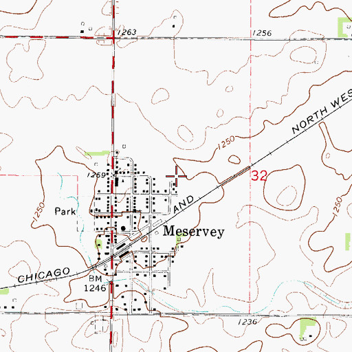 Topographic Map of City of Meservey, IA