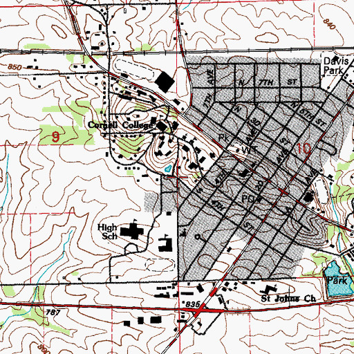 Topographic Map of City of Mount Vernon, IA