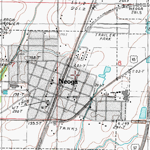 Topographic Map of City of Neoga, IL