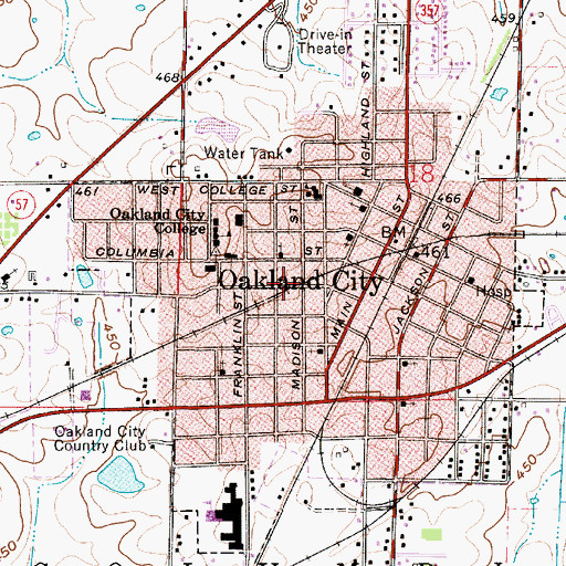 Topographic Map of City of Oakland City, IN