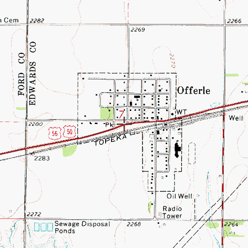 Topographic Map of City of Offerle, KS