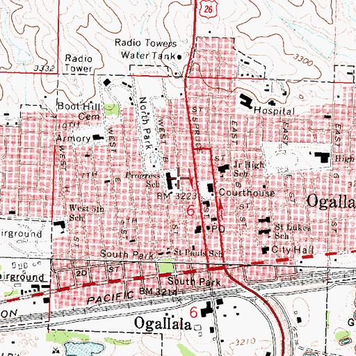 Topographic Map of City of Ogallala, NE