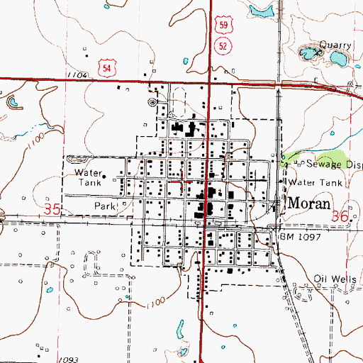 Topographic Map of City of Moran, KS