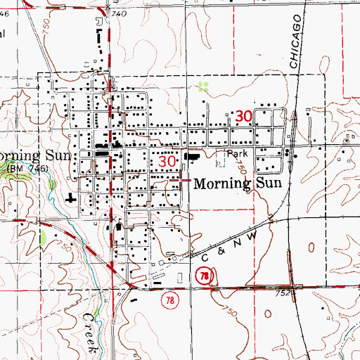 Topographic Map of City of Morning Sun, IA