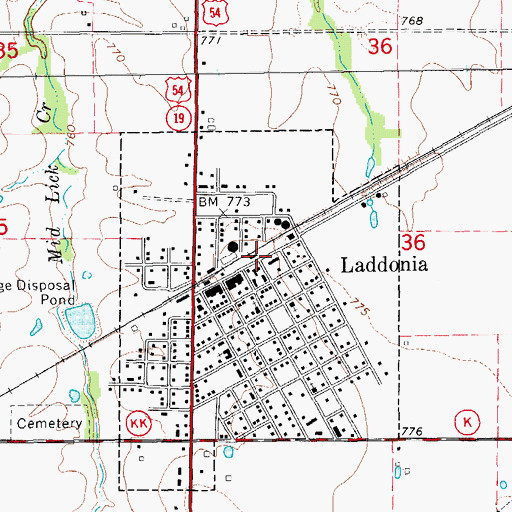 Topographic Map of City of Laddonia, MO
