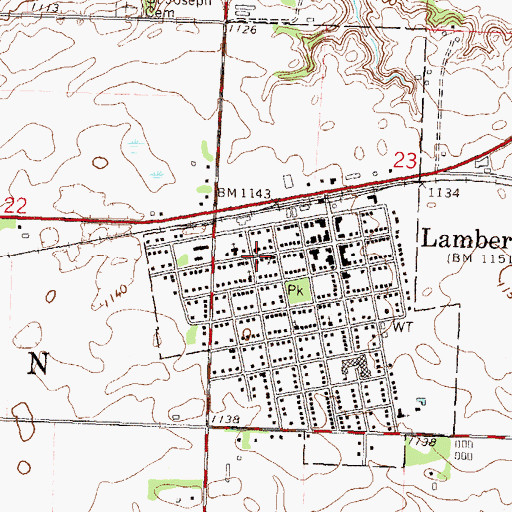 Topographic Map of City of Lamberton, MN