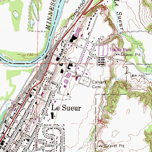 Topographic Map of City of Le Sueur, MN