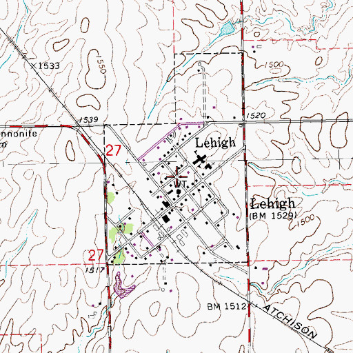 Topographic Map of City of Lehigh, KS